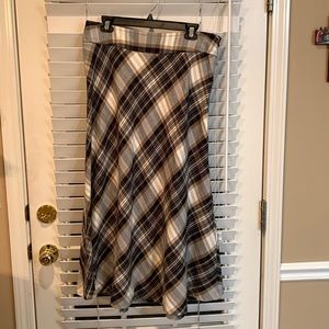 East 5th Black, Beige, Gray, Cream Plaid MIDI Skirt Size 14